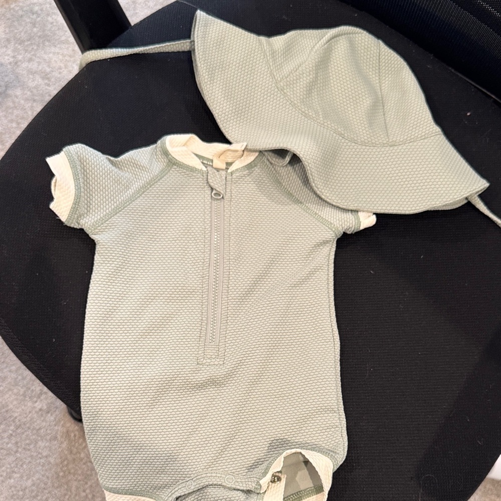Quincy Mae Sage One Piece Bodysuit and Hat Set